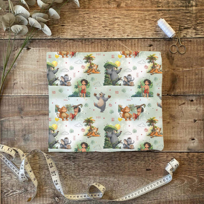 Babystoff Dschungel Freunde OEKO TEX 100 Stoff Meterware mit Affe Tiger Elefant und Bär
