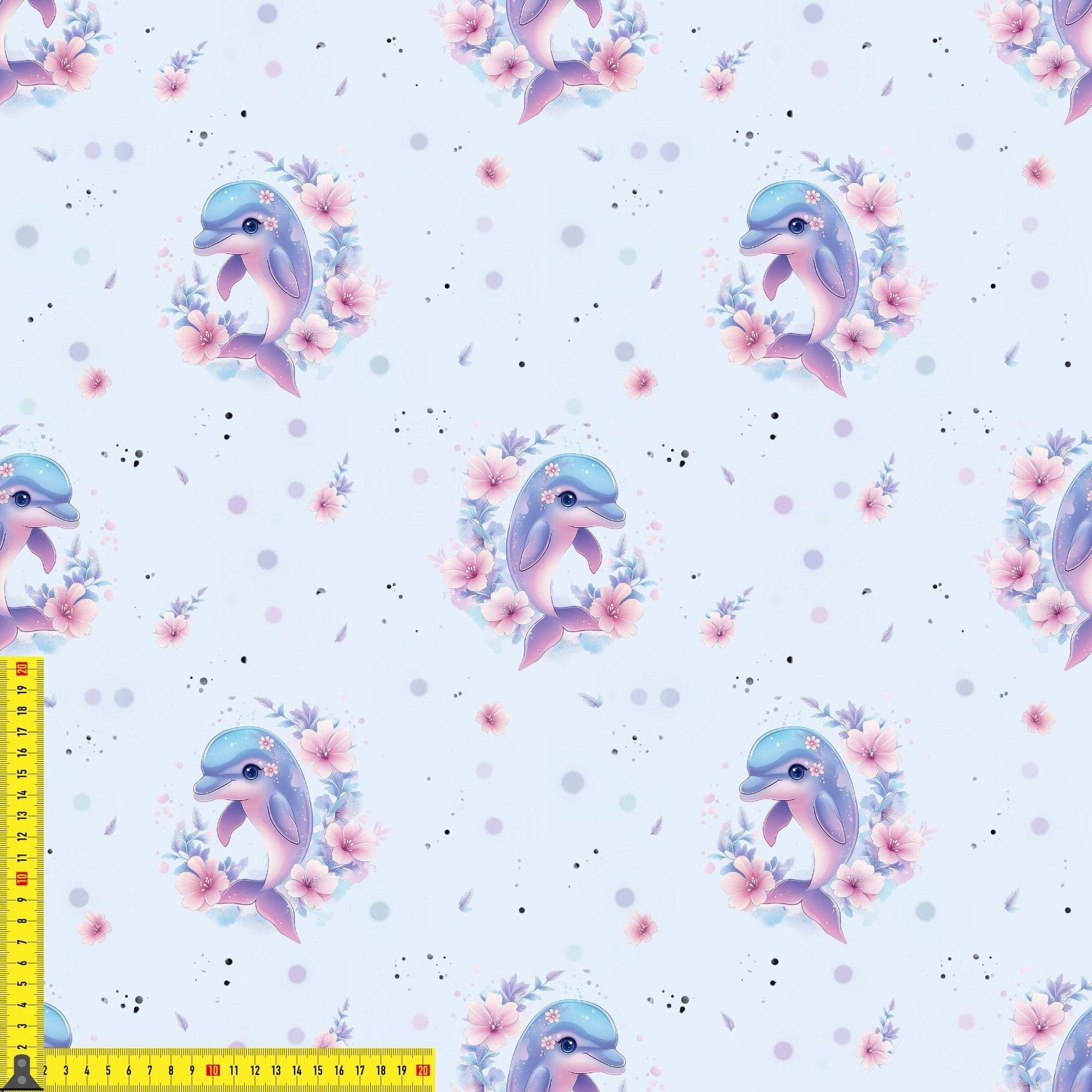 French Terry Delphin Kinderstoffe OEKO-TEX zertifizierte Meterware mit Blütenmotiv für Babykleidung und Accessoires

