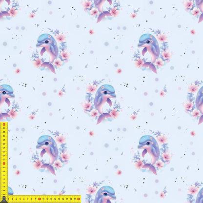 French Terry Delphin Kinderstoffe OEKO-TEX zertifizierte Meterware mit Blütenmotiv für Babykleidung und Accessoires
