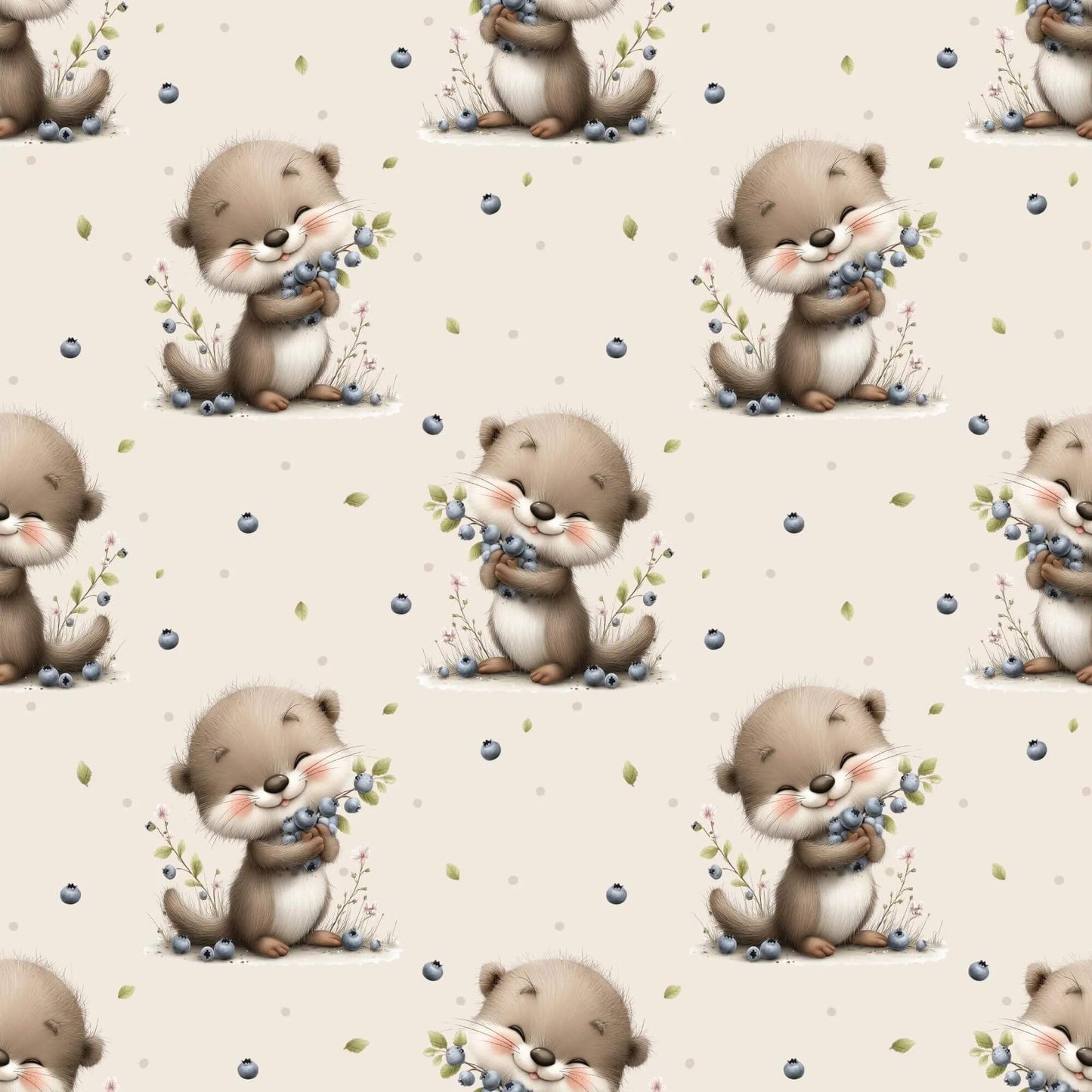 Rib Jersey Kinderstoff Otter mit Blaubeeren Lagerware Stoff Meterware für Shirts Kleider und Babykleidung
