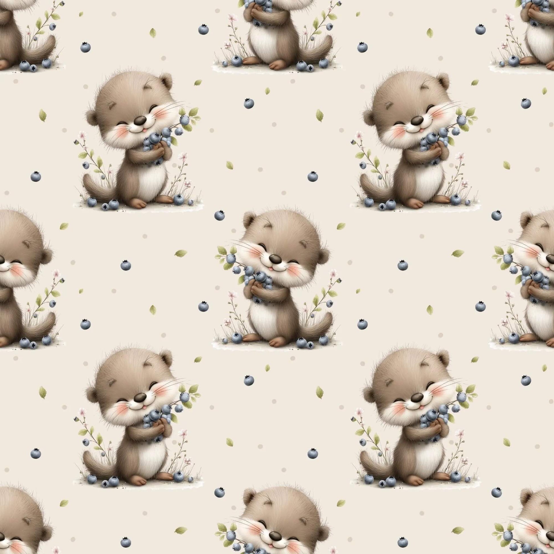 Rib Jersey Kinderstoff Otter mit Blaubeeren Lagerware Stoff Meterware für Shirts Kleider und Babykleidung
