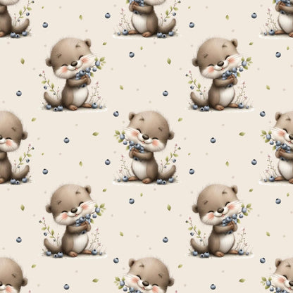 Rib Jersey Kinderstoff Otter mit Blaubeeren Lagerware Stoff Meterware für Shirts Kleider und Babykleidung
