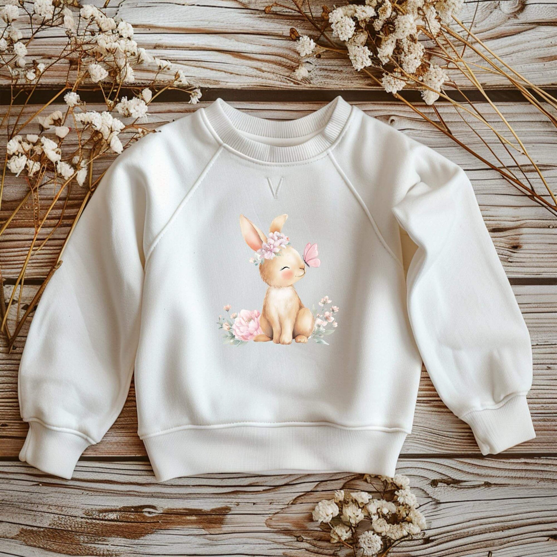 Hase Bügelmotiv Kinder Blumen DTF Folie DIY Kleidung
