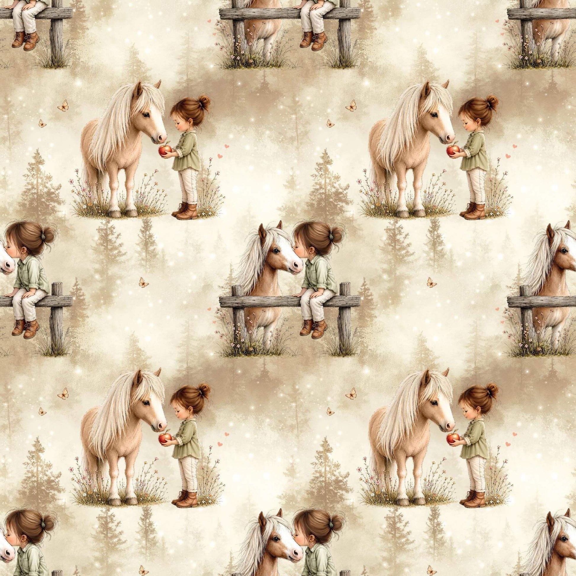 Mädchen & Pony Beige Musselin – leichter Stoff für Baby‑ und Kinderkleidung
