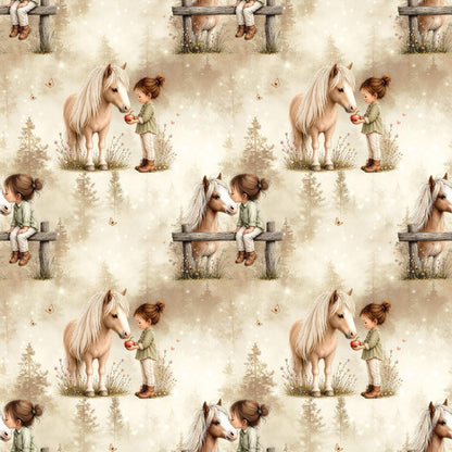 Mädchen & Pony Beige Musselin – leichter Stoff für Baby‑ und Kinderkleidung
