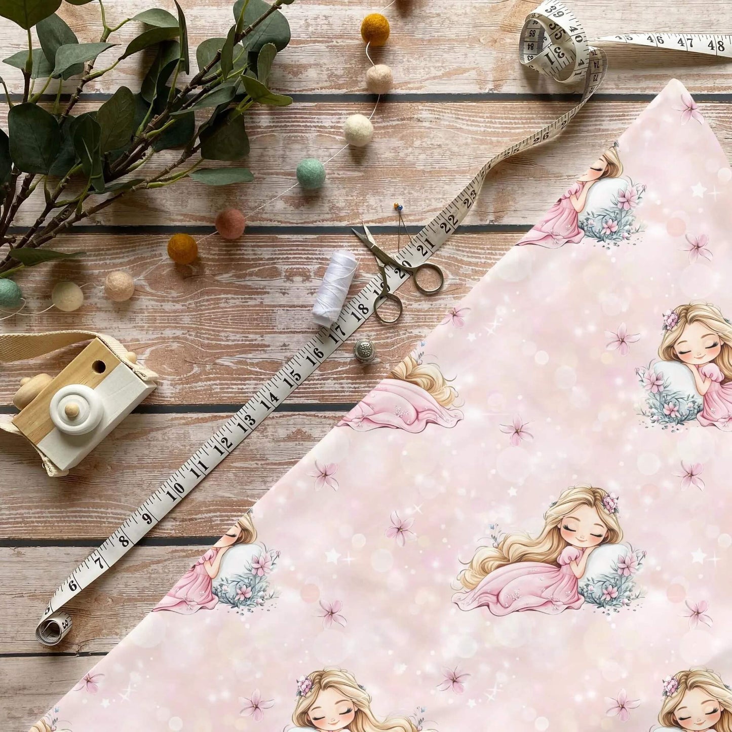 Sleeping Beauty Rib Jersey 0,5m Sofortkauf Kinderstoff mit Prinzessin Motiv in Rosa OEKO-TEX Standard 100
