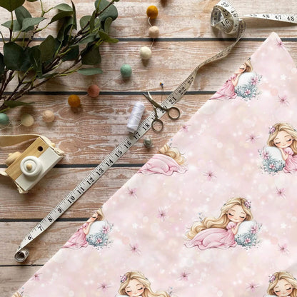 Sleeping Beauty Rib Jersey 0,5m Sofortkauf Kinderstoff mit Prinzessin Motiv in Rosa OEKO-TEX Standard 100
