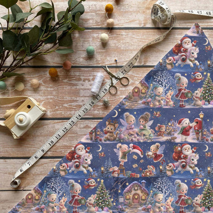 Magische Weihnachtsnacht Kinderstoff Meterware mit Weihnachtsmann, Feen und Waldtieren Motiv, OEKO-TEX 100 Jersey Stoff für Baby- und Kindermode