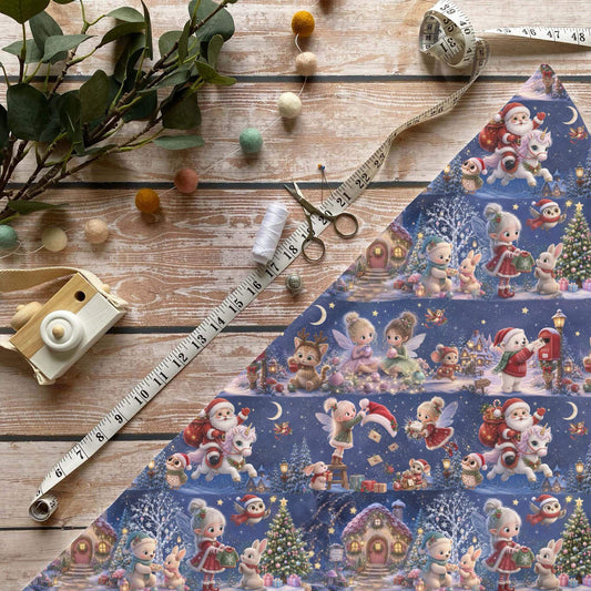 Magische Weihnachtsnacht Kinderstoff Meterware mit Weihnachtsmann, Feen und Waldtieren Motiv, OEKO-TEX 100 Jersey Stoff für Baby- und Kindermode