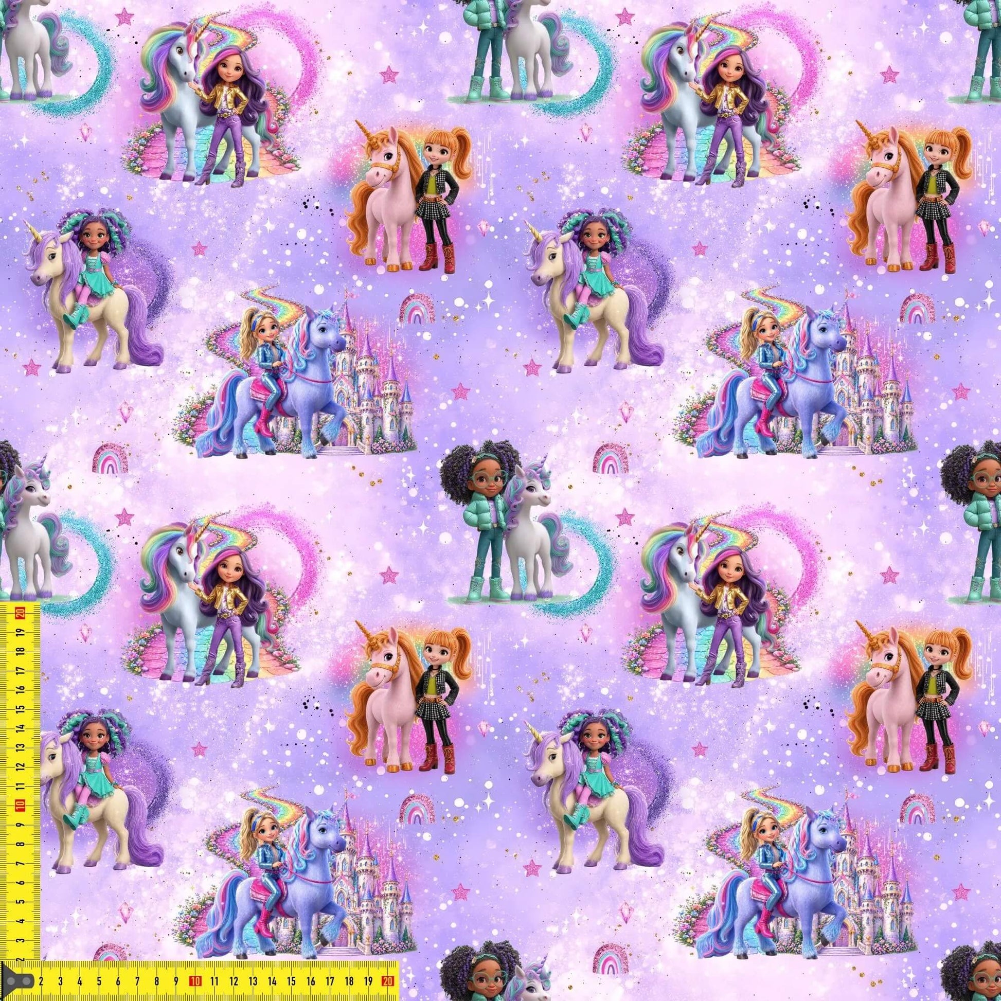 Jersey Stoff mit Einhörnern, Regenbogen und Fantasy-Motiven als Meterware