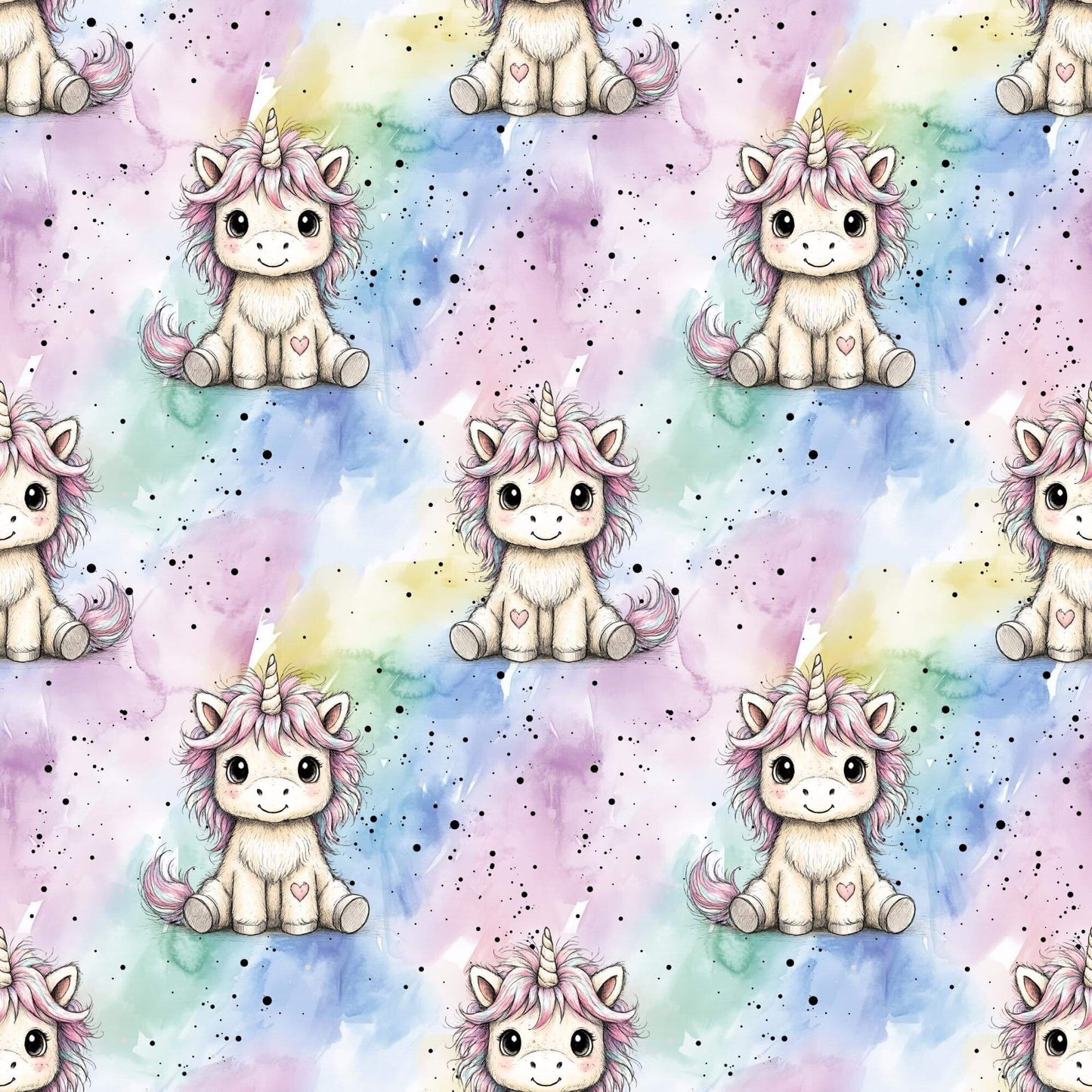 Magisches Einhorn French Terry – hochwertiger Kinderstoff mit Einhorn & Regenbogenfarben
