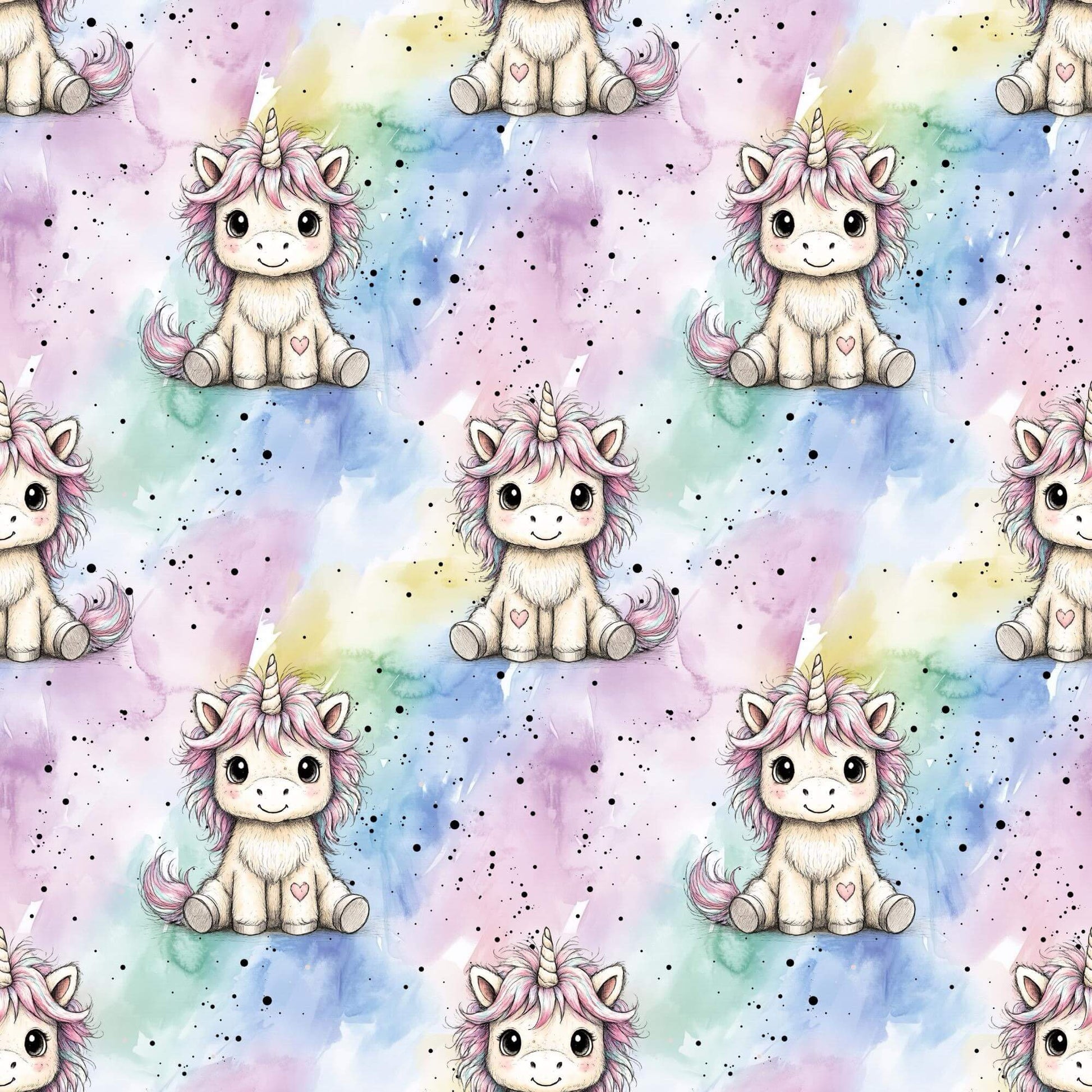 Magisches Einhorn French Terry – hochwertiger Kinderstoff mit Einhorn & Regenbogenfarben
