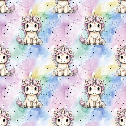 Magisches Einhorn French Terry – hochwertiger Kinderstoff mit Einhorn & Regenbogenfarben
