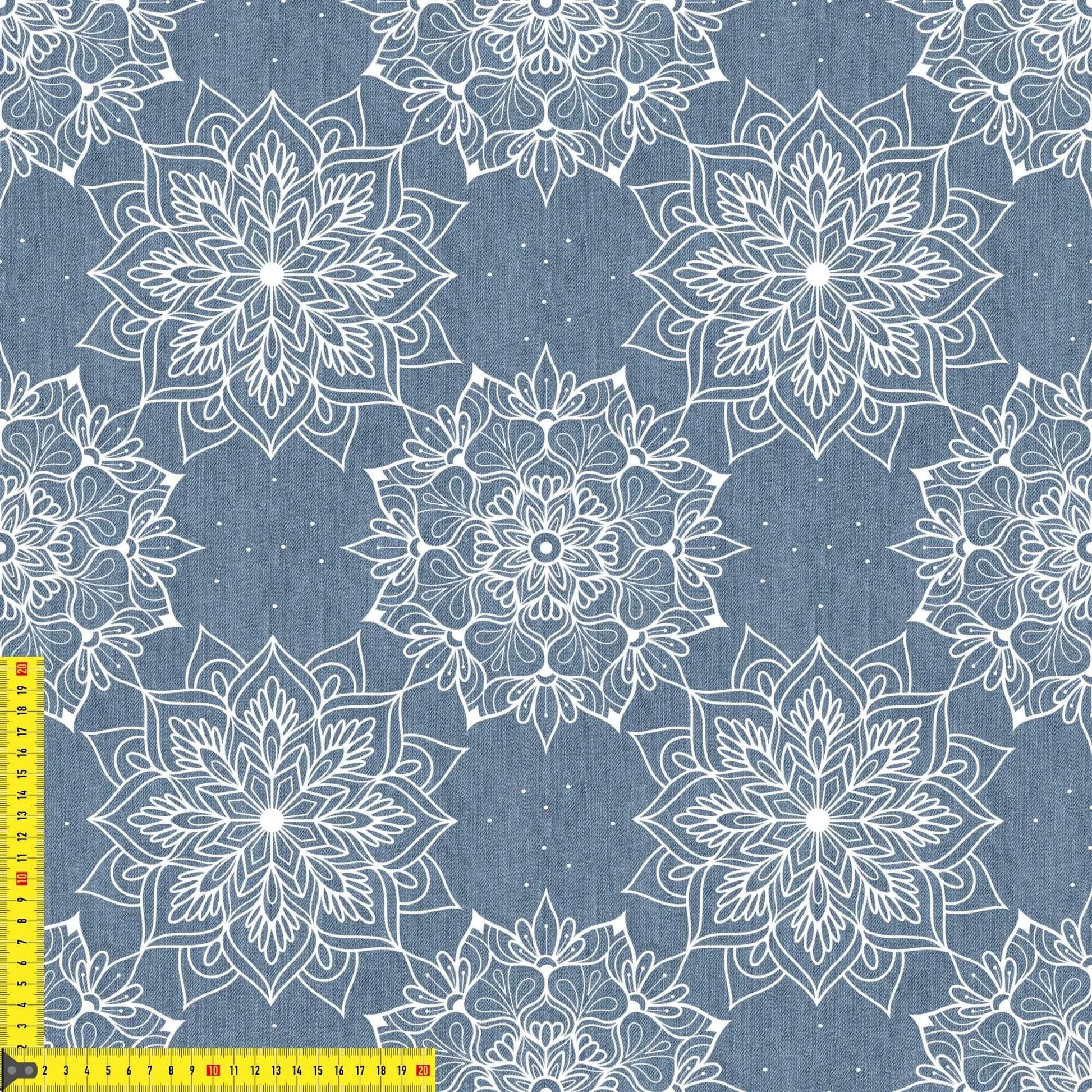 Mandala Blau Stoff auf Jersey – elegantes geometrisches Muster OEKO‑TEX 100
