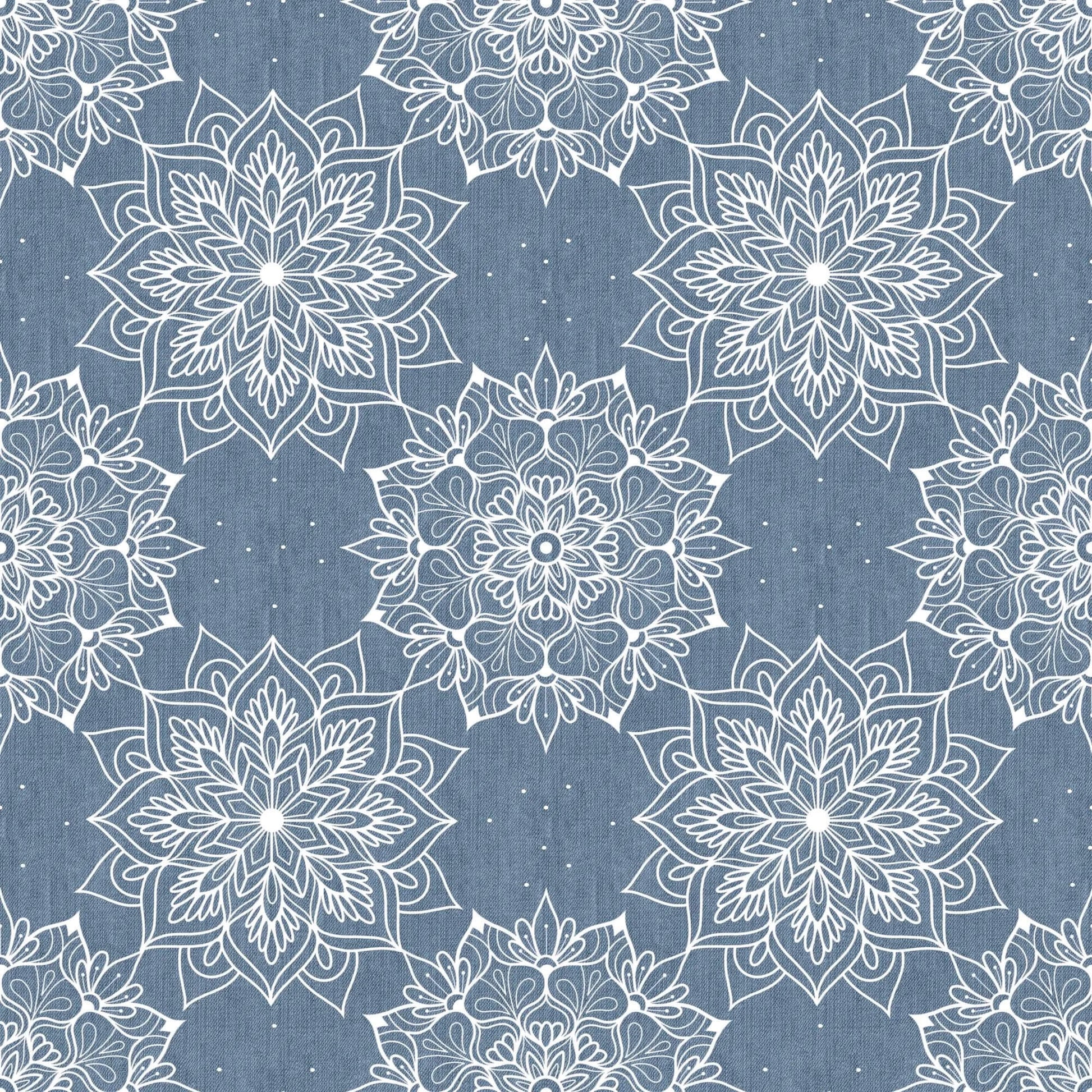 Mandala Blau Musselin – leichter Stoff für Kleidung & Accessoires
