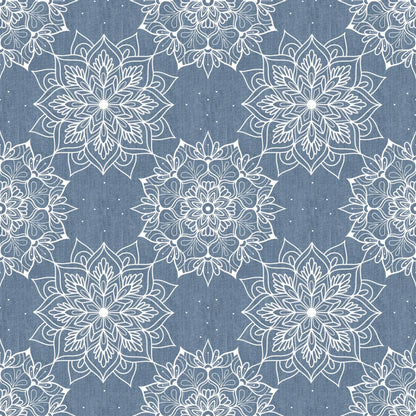 Mandala Blau Musselin – leichter Stoff für Kleidung & Accessoires
