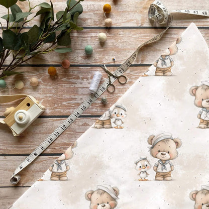 Matrose Teddy & Küken French Terry – hochwertiger Kinderstoff mit Bär & Ente
