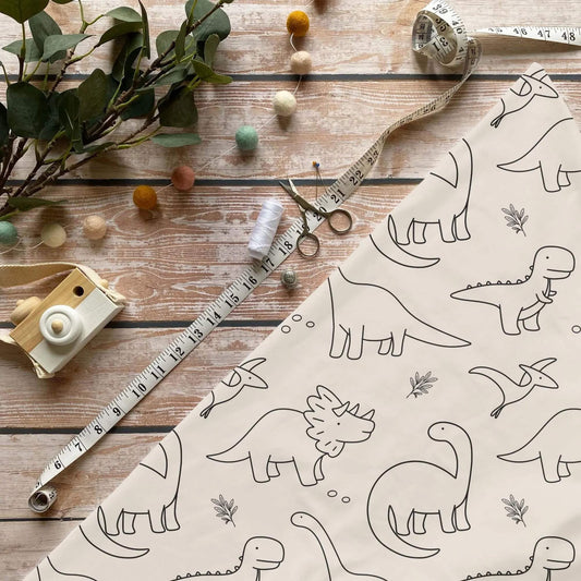 Mini Dinos Kinderstoff Meterware mit Dino Strichzeichnung Motiv, OEKO-TEX 100 Jersey Stoff für Baby- und Kindermode