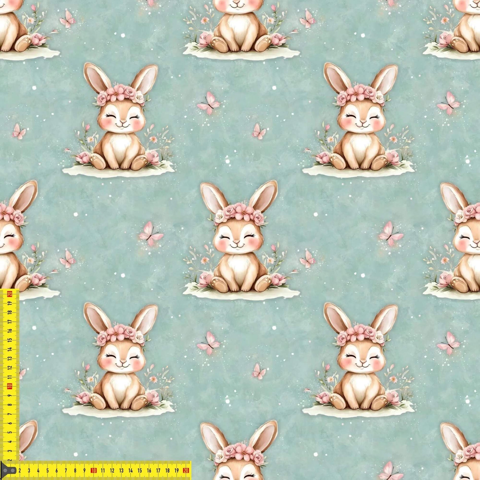 „Minky Glatt Stoff Hase mit Blumenkranz – OEKO-TEX zertifiziert & ideal für Kuscheldecken“