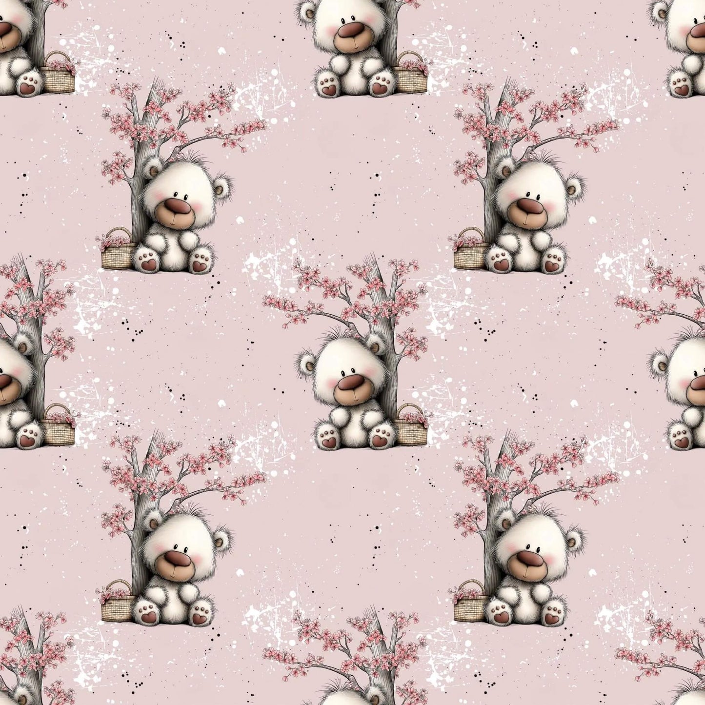 „Minky Glatt Stoff Kirschblüten Bär – OEKO-TEX zertifiziert & ideal für Kuscheldecken“