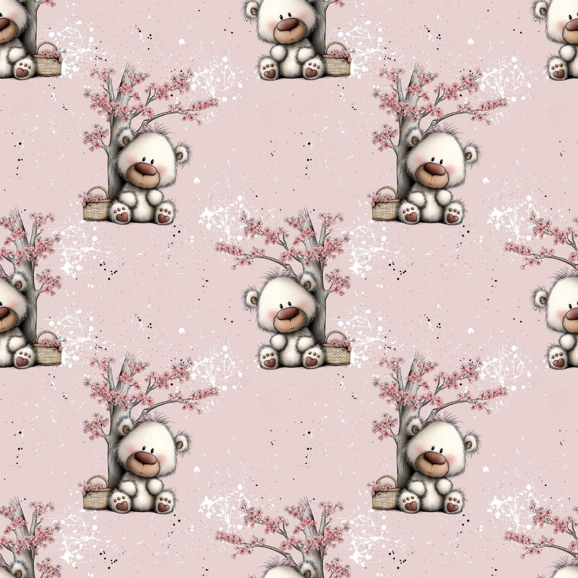 „Minky Glatt Stoff Kirschblüten Bär – OEKO-TEX zertifiziert & ideal für Kuscheldecken“
