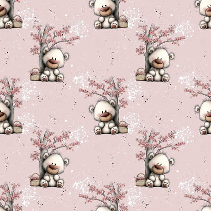 „Minky Glatt Stoff Kirschblüten Bär – OEKO-TEX zertifiziert & ideal für Kuscheldecken“