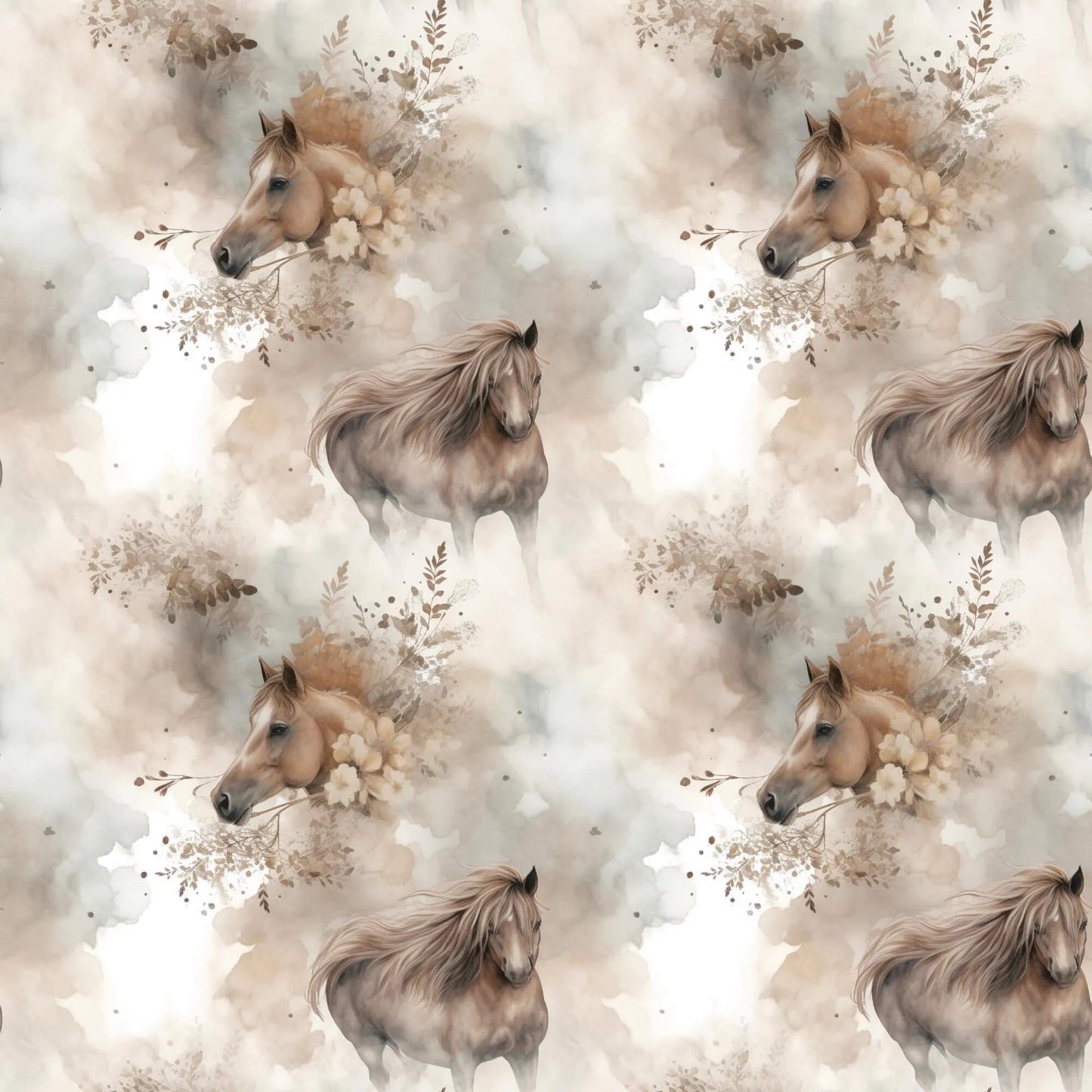 „Minky Glatt Stoff Pferd Aquarell – OEKO-TEX zertifiziert & ideal für Kuscheldecken & Accessoires“