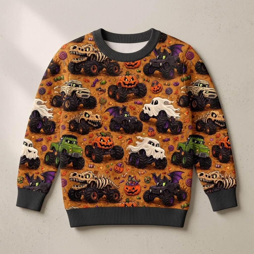 Spooky Monster Trucks Kinderpullover am Kleiderbügel