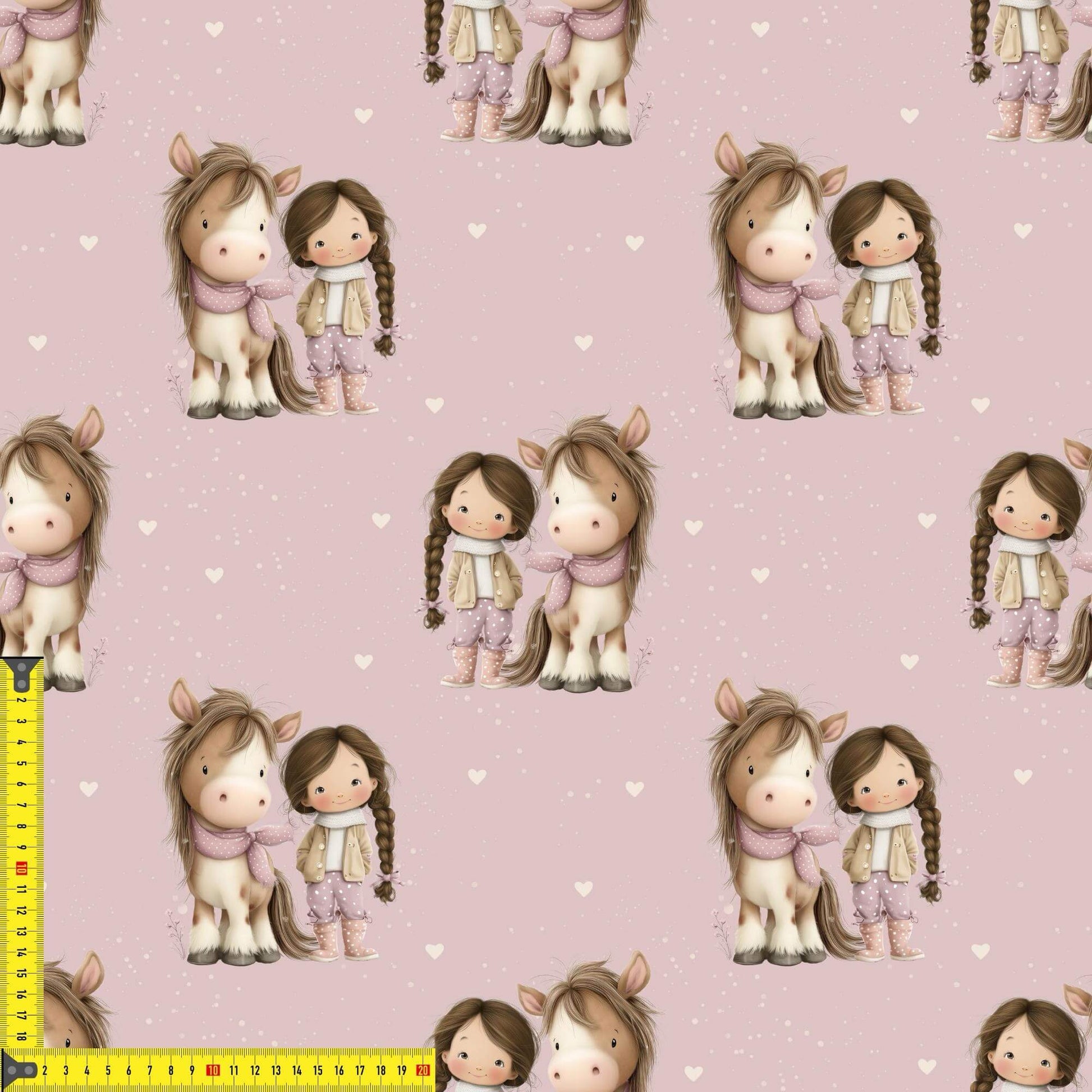 French Terry Meterware mit winterlichem Pferdemotiv – perfekt für Pullover & Pumphosen