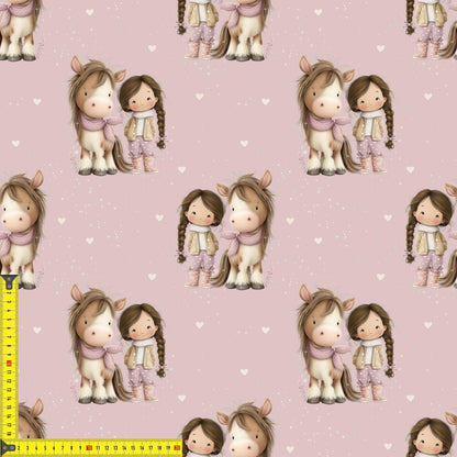 French Terry Meterware mit winterlichem Pferdemotiv – perfekt für Pullover & Pumphosen