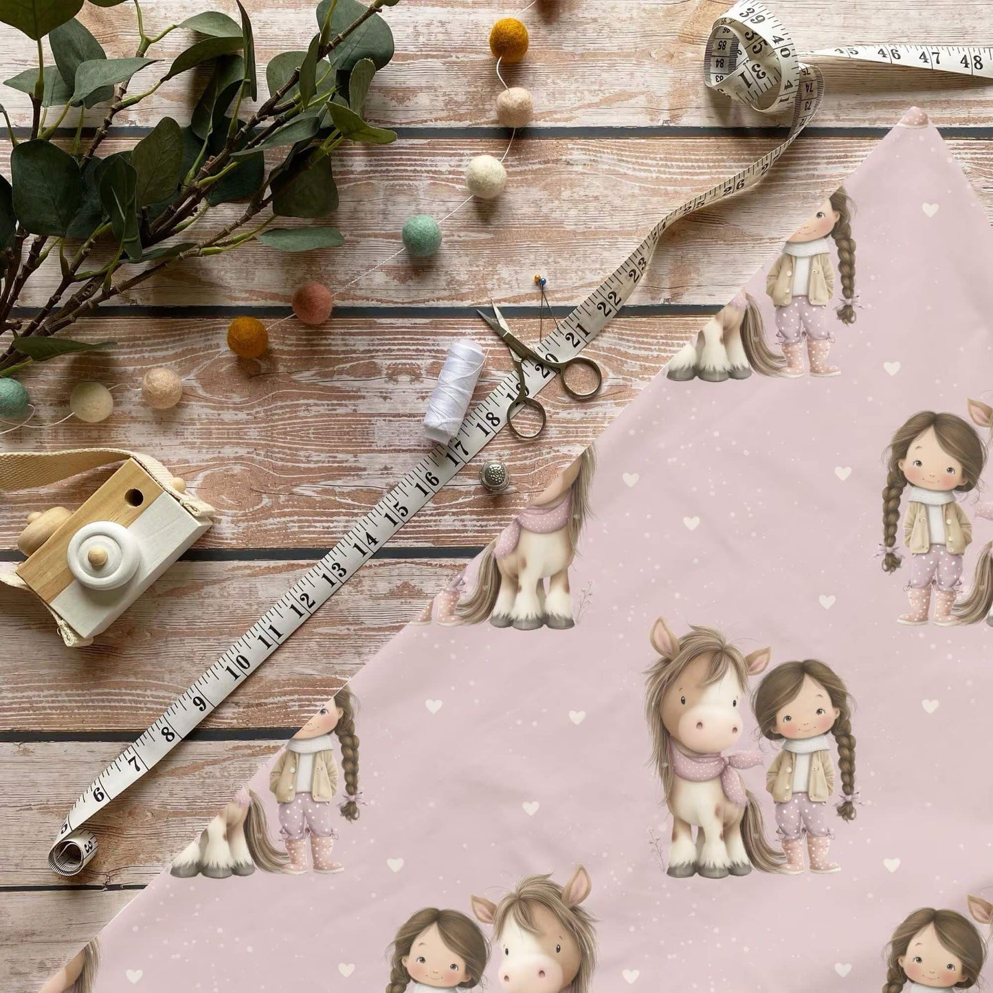 Winter Pferdemädchen Stoff Meterware – ideal für Kinderkleidung & winterliche Accessoires
