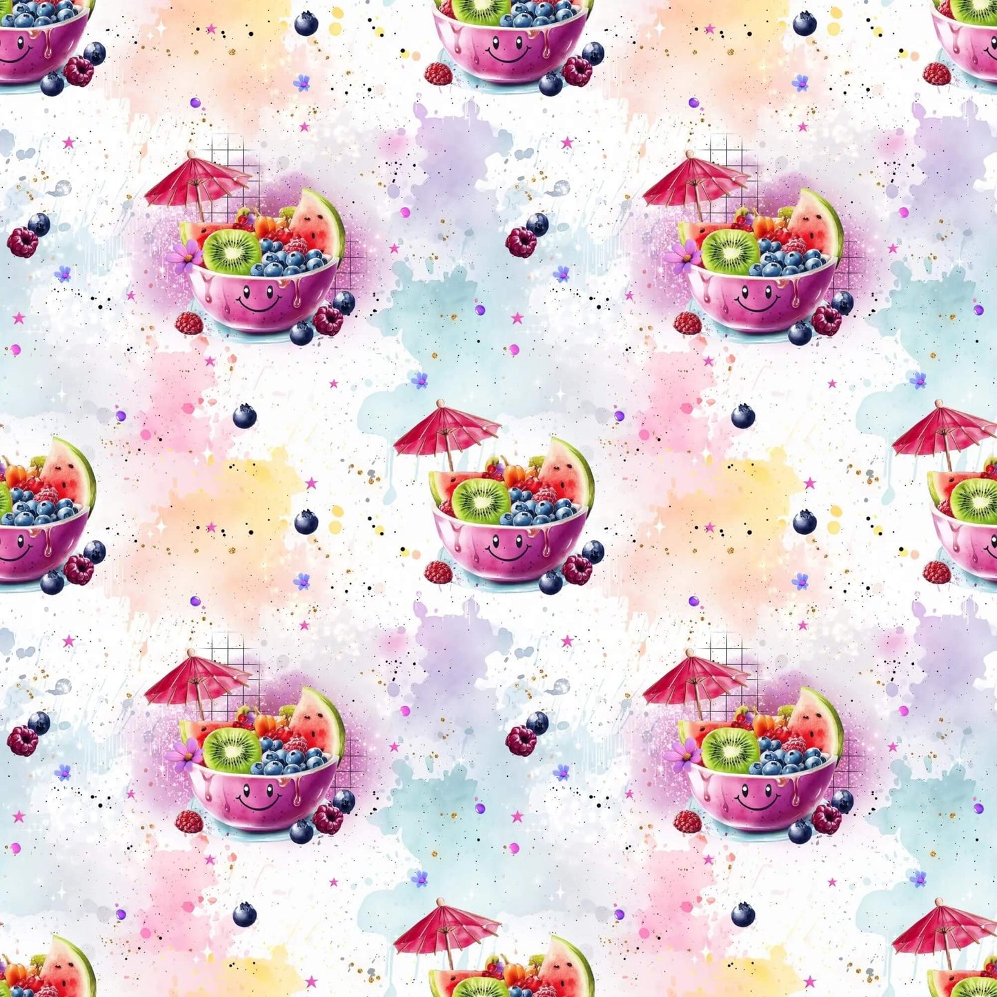 Stoff Meterware Kinder bunt Aquarell Früchte Design
