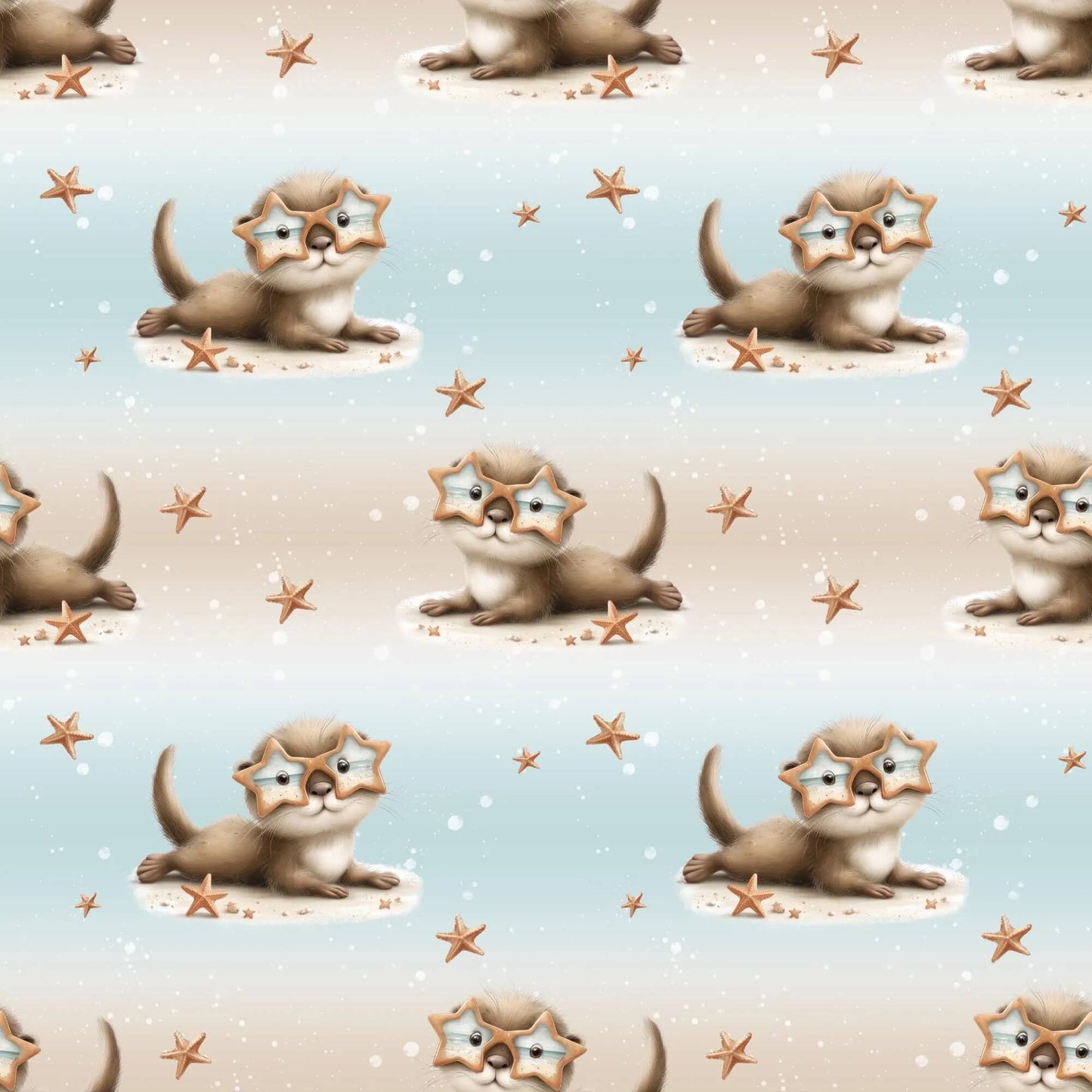 Baumwolle Stoff Otter mit Sonnenbrille und Seesternen
