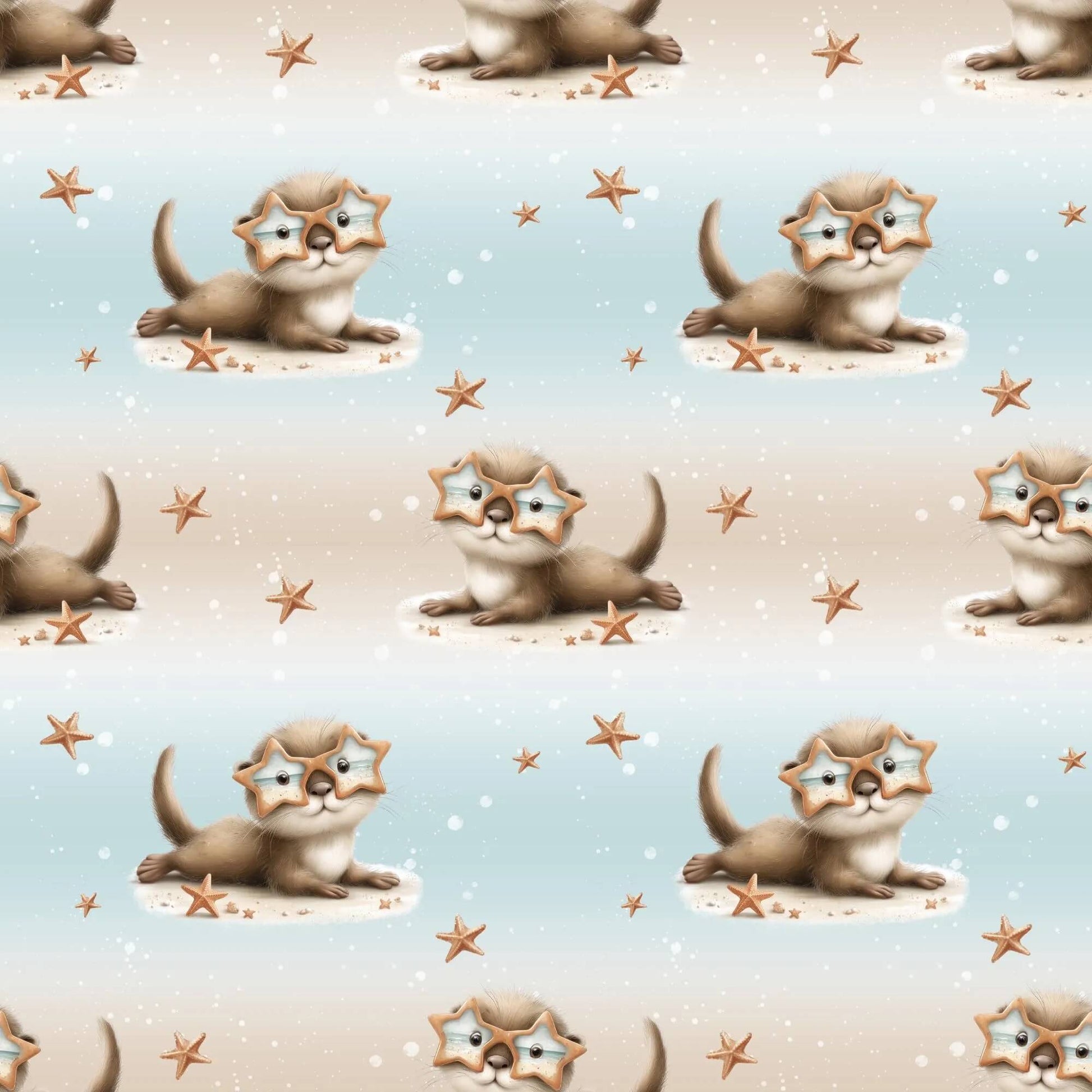 Baumwolle Stoff Otter mit Sonnenbrille und Seesternen
