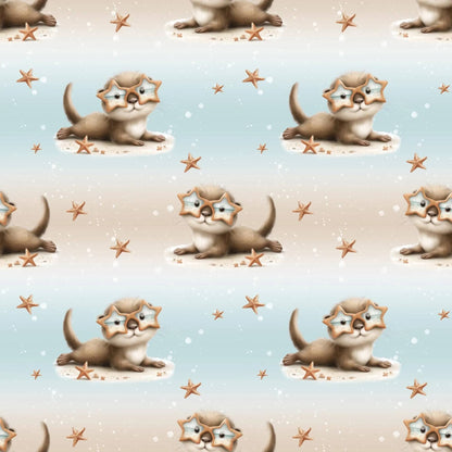 Baumwolle Stoff Otter mit Sonnenbrille und Seesternen
