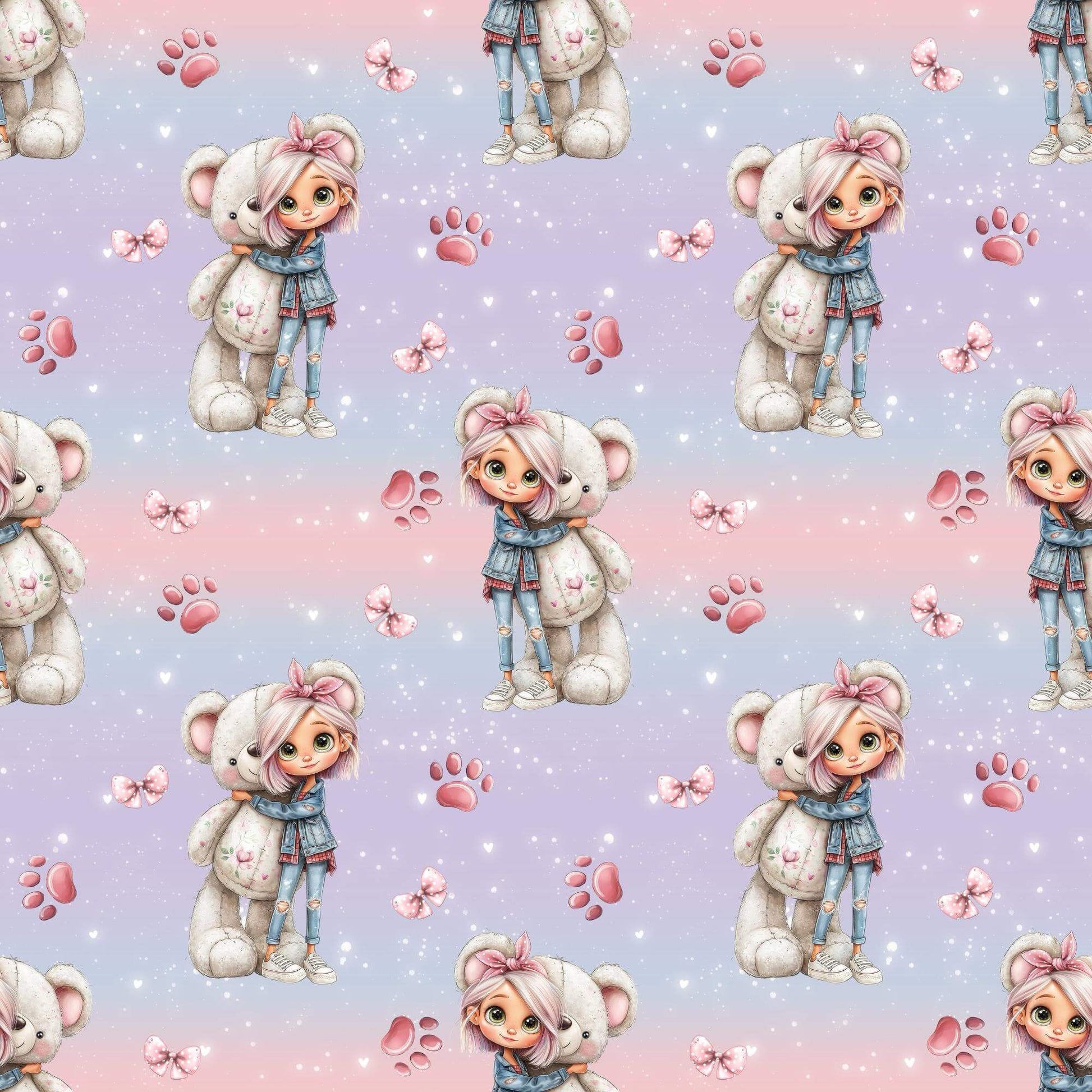 Nahtloses Muster Teddy Mädchen Pastell Stoffdesign