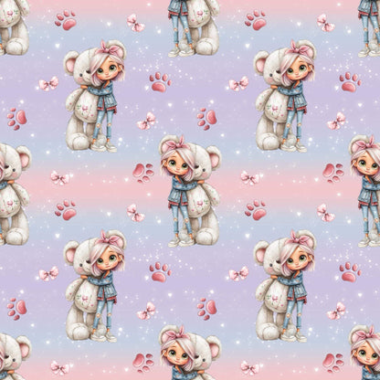 Nahtloses Muster Teddy Mädchen Pastell Stoffdesign