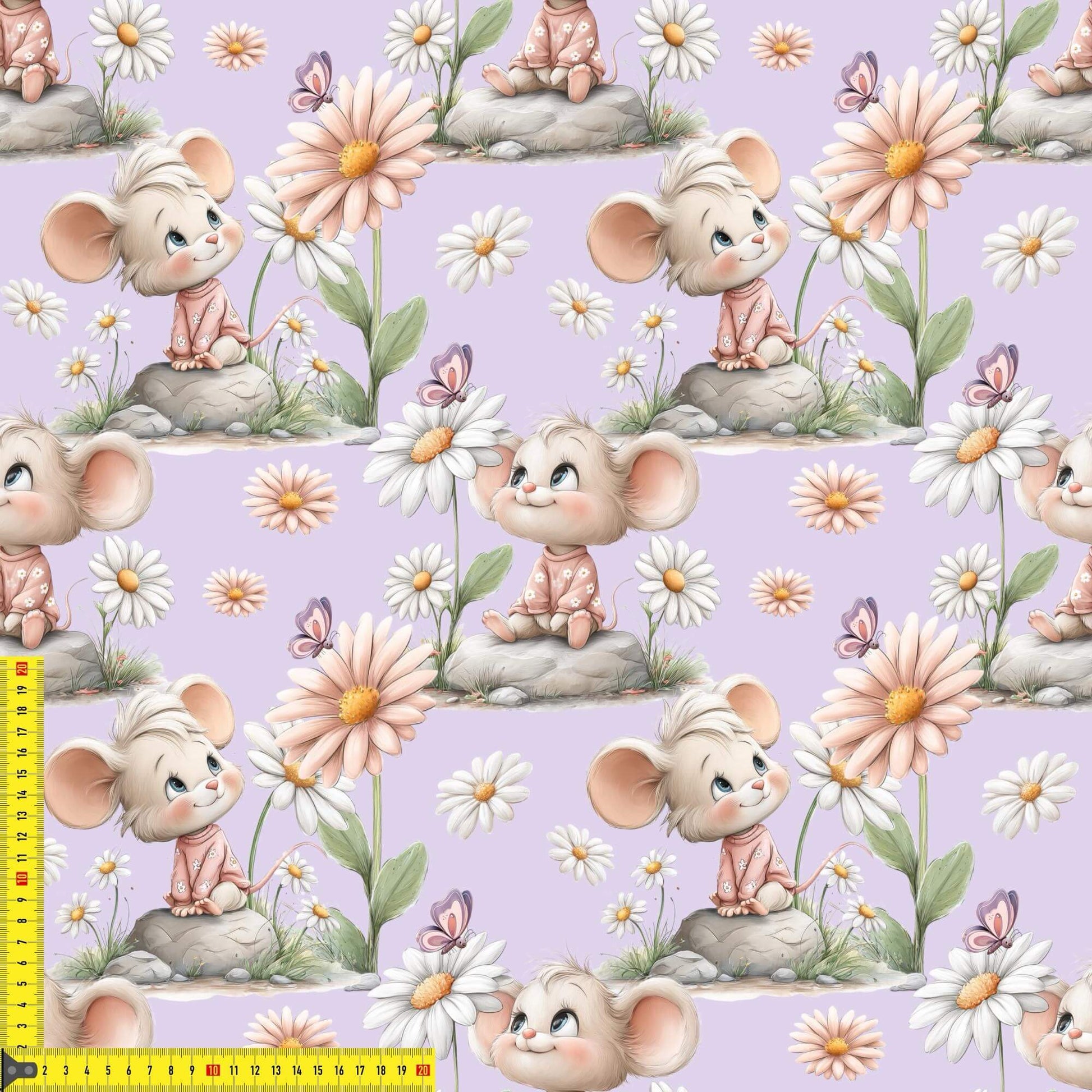 French Terry Maus mit Blumen Kinderstoffe OEKO-TEX zertifizierte Meterware für Babykleidung und Kinderkleidung
