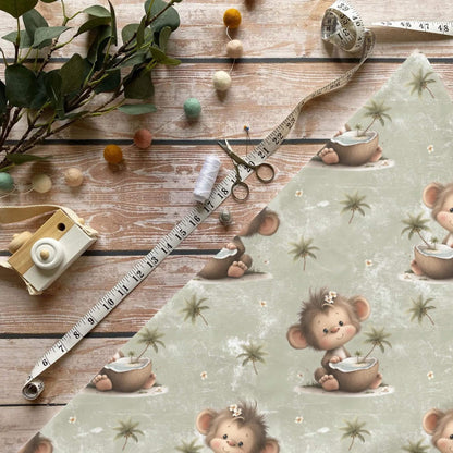 Niedlicher Affe Kinderstoff auf Jersey – tropisches Motiv als Meterware OEKO‑TEX 100

