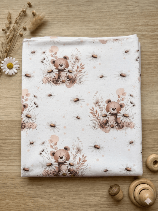 French Terry Bär Blumen Kinderstoff OEKO TEX 100 weich Meterware
