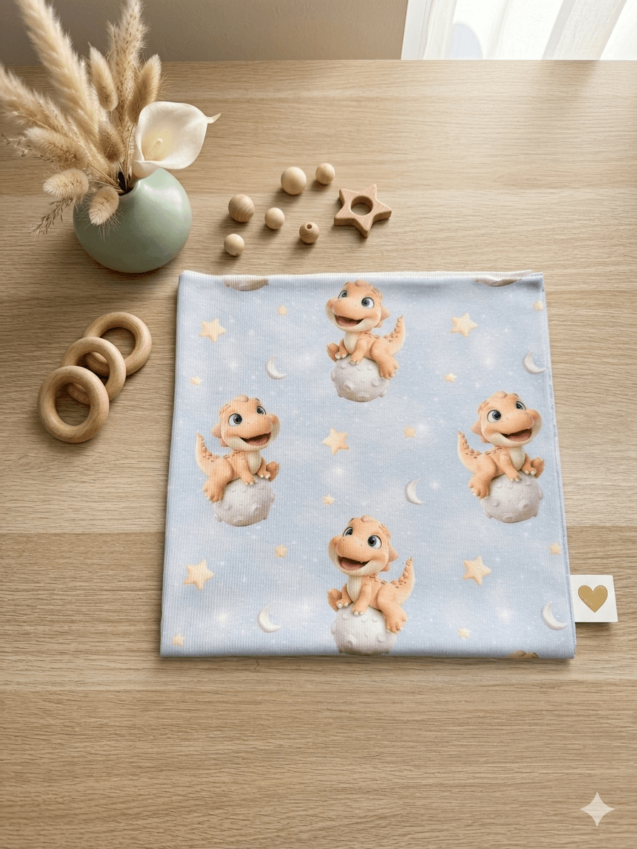 Rib Jersey Mond Dino Kinderstoff OEKO TEX 100 weich Meterware Sterne
