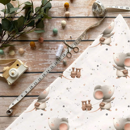 Jersey Maus mit Zug grün Kinderstoff OEKO TEX 100 weich Meterware
