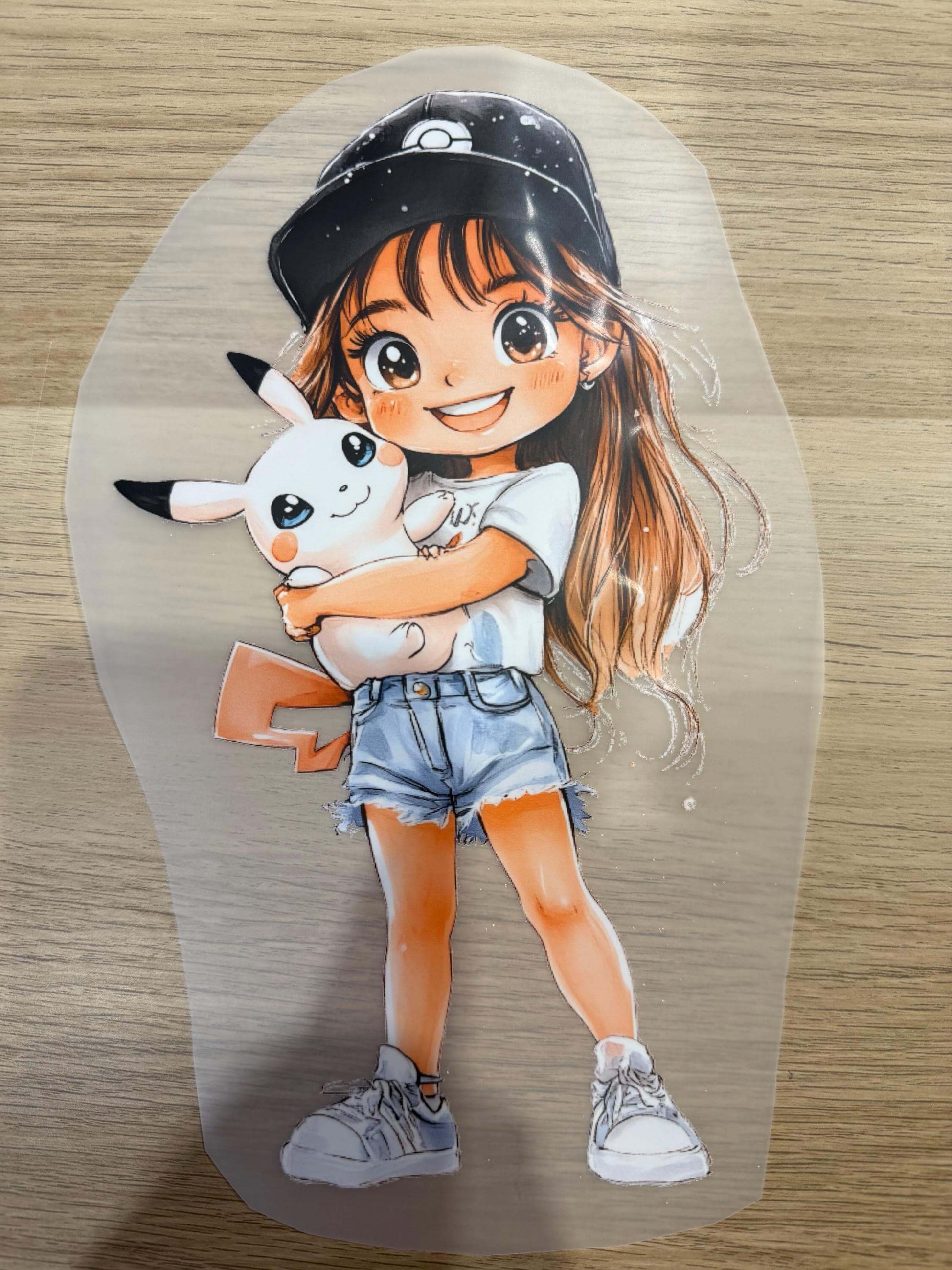 Mädchen Bügelbild mit Kuscheltier für Shirts und Hoodies
