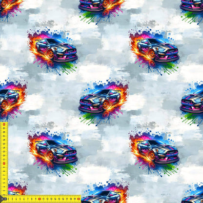Nitro Drift French Terry – hochwertiger Kinderstoff mit dynamischem Automotiv
