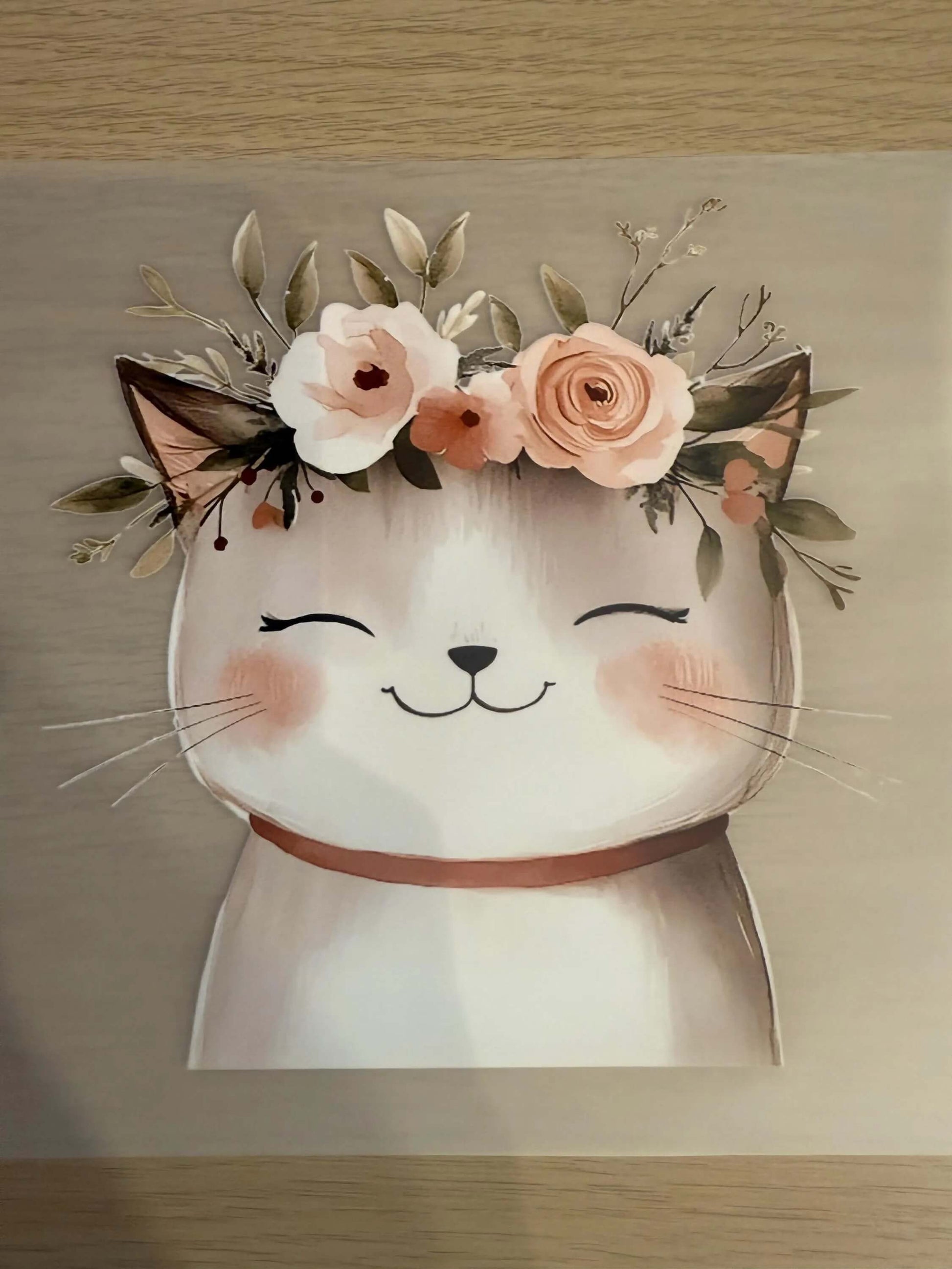 DTF Bügelbild Katze mit Blumen für Shirt Pullover Kinder
