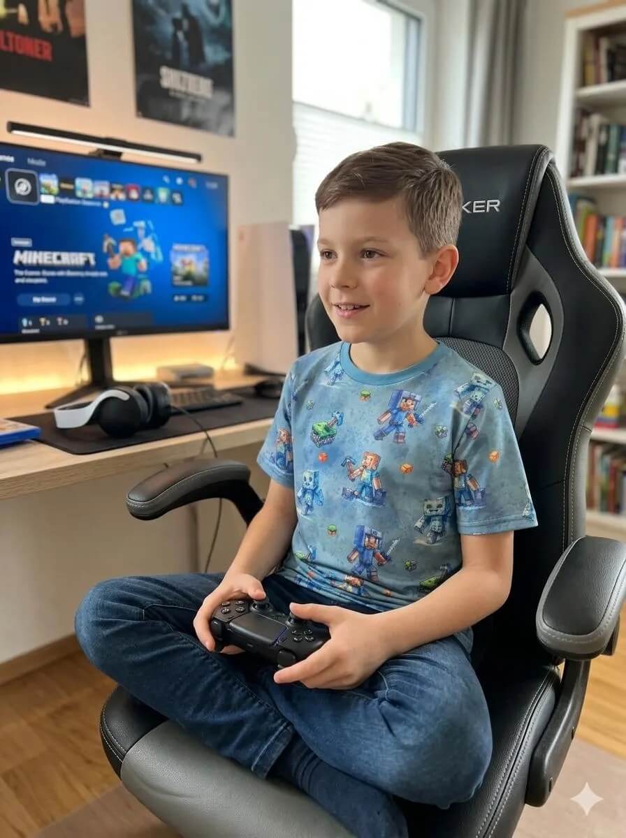 Handmade Kinder T Shirt Sommermode Jungen Gamer Shirt blau