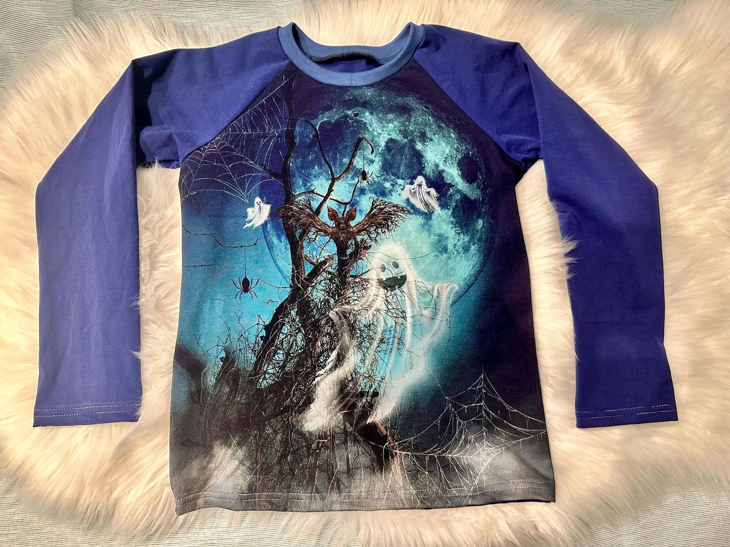 Blaues Halloween Langarmshirt für Kinder Größe 128
