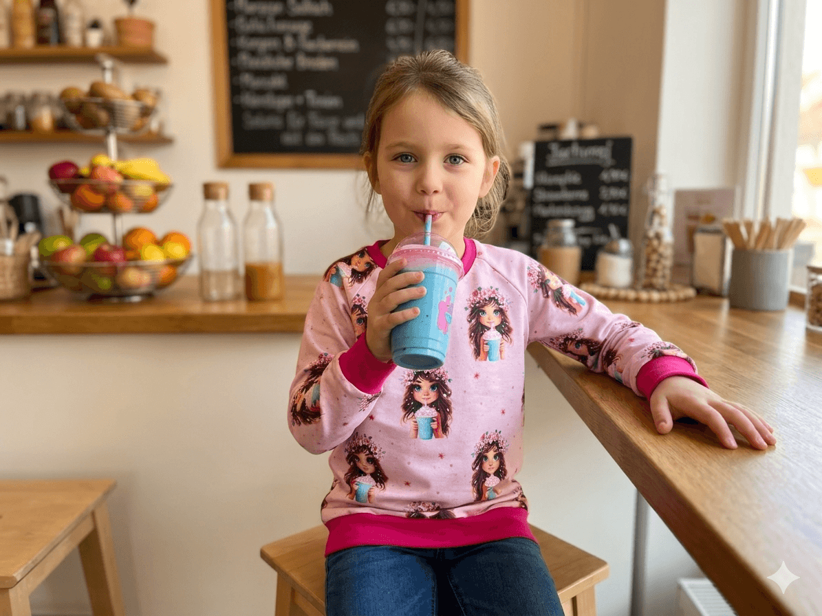 Rosa Pullover Größe 122 mit Smoothie Mädchen Print
