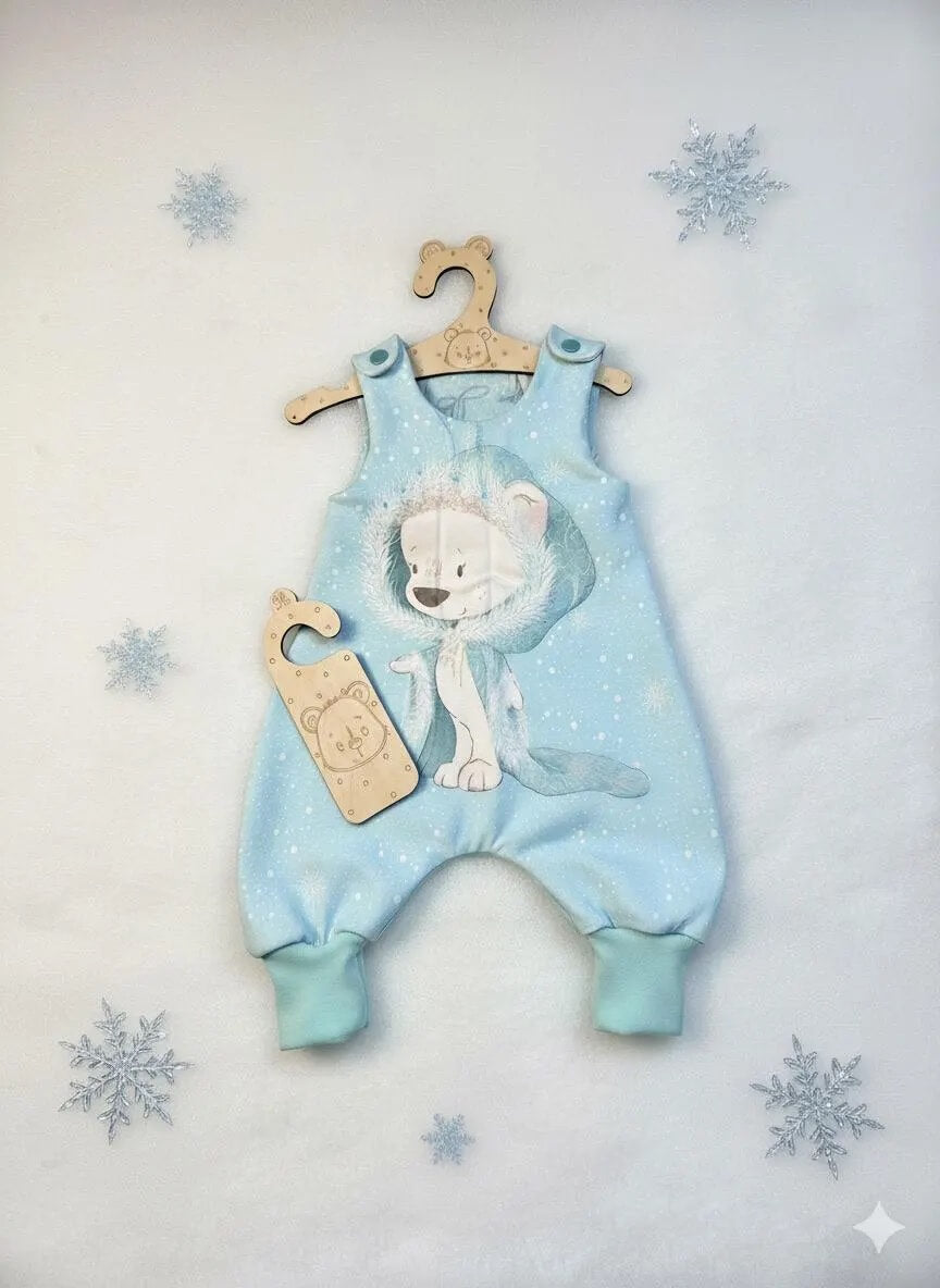 Blauer French Terry Strampler Größe 56 mit Eisbärprint

