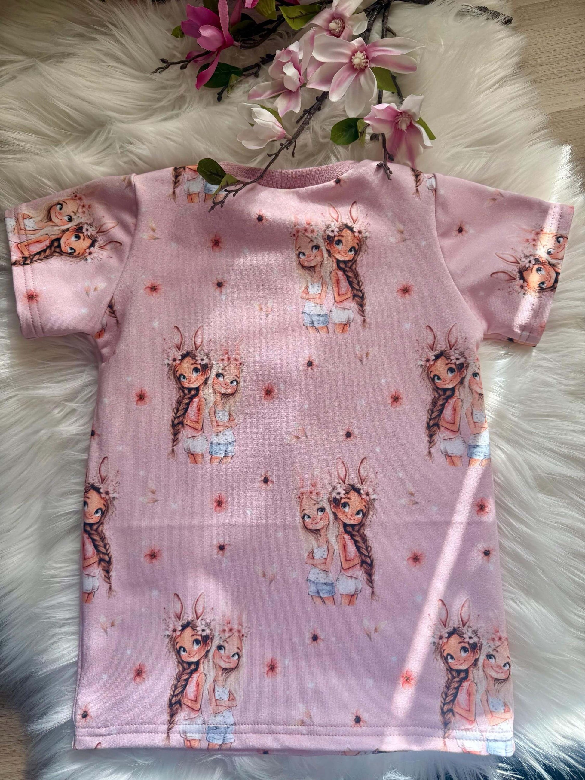 Rosa French Terry T‑Shirt Größe 110 mit Hasenmädchen

